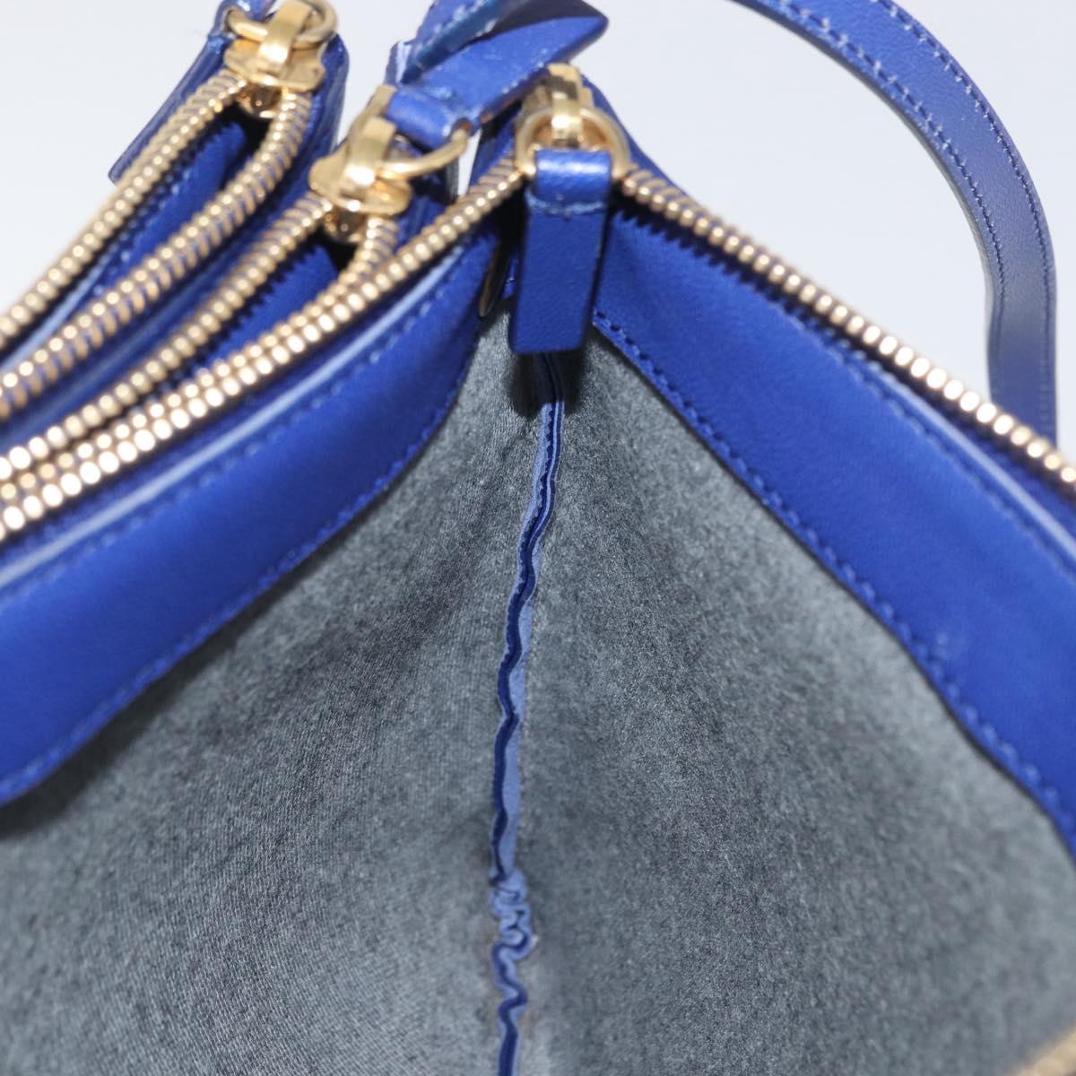 CELINE Trio Large Shoulder Bag Leather Blue Gold Auth ki6538