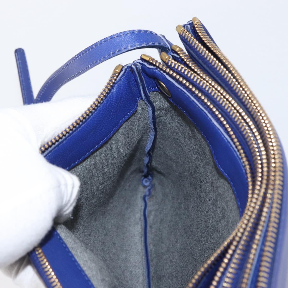 CELINE Trio Large Shoulder Bag Leather Blue Gold Auth ki6538