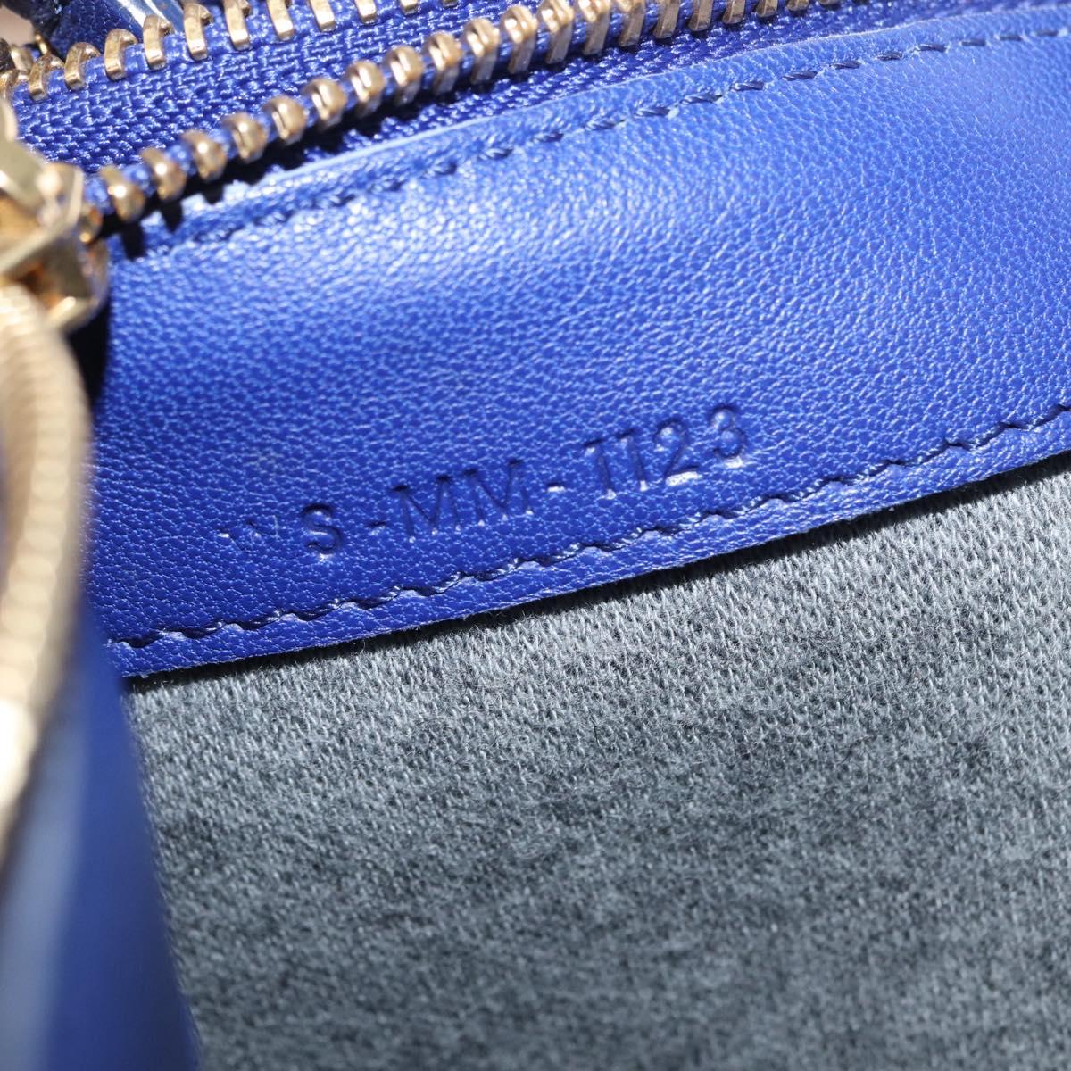 CELINE Trio Large Shoulder Bag Leather Blue Gold Auth ki6538