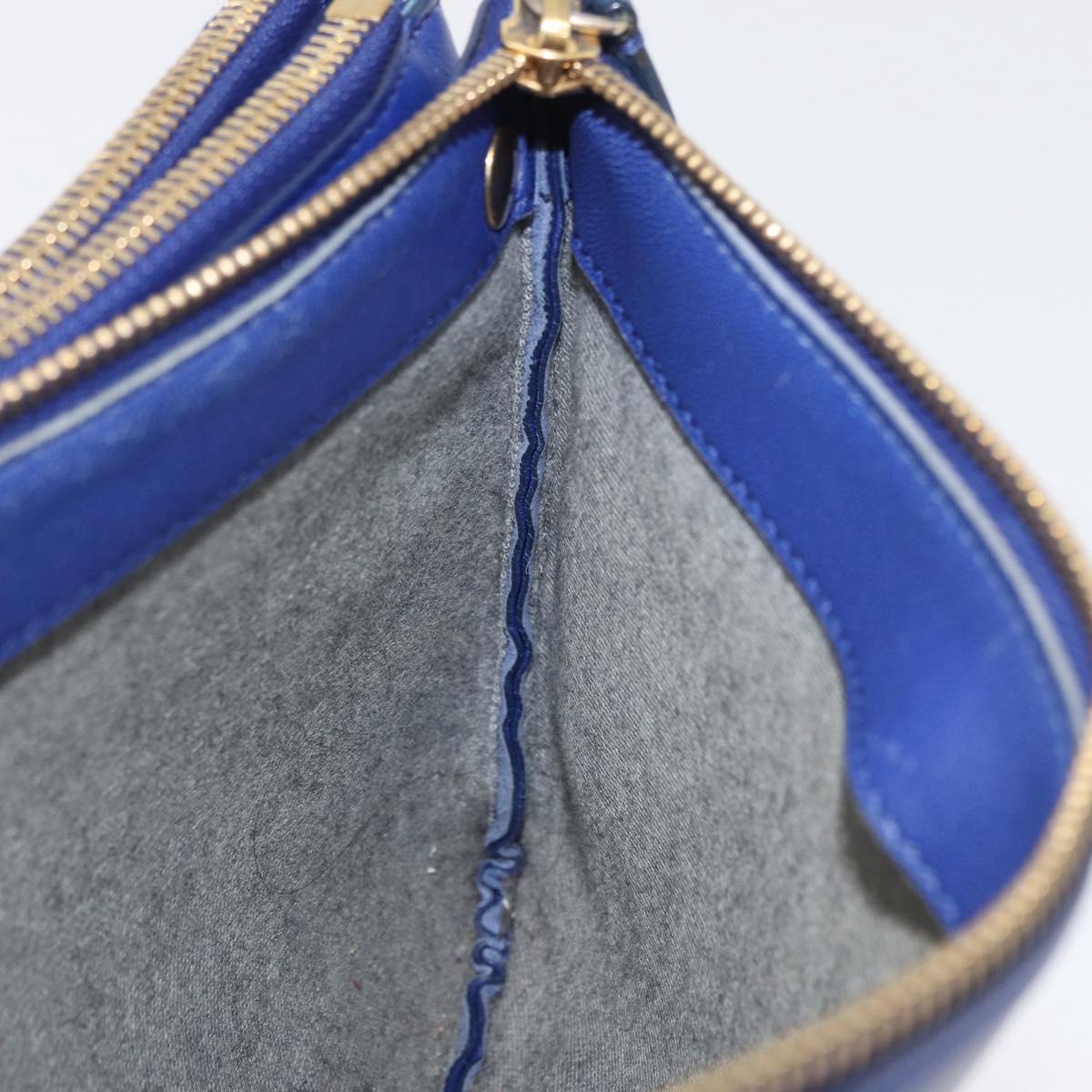 CELINE Trio Large Shoulder Bag Leather Blue Gold Auth ki6539