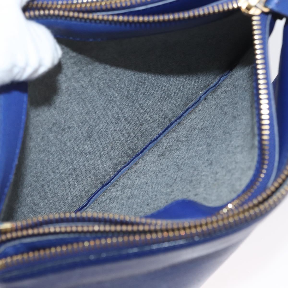 CELINE Trio Large Shoulder Bag Leather Blue Gold Auth ki6539
