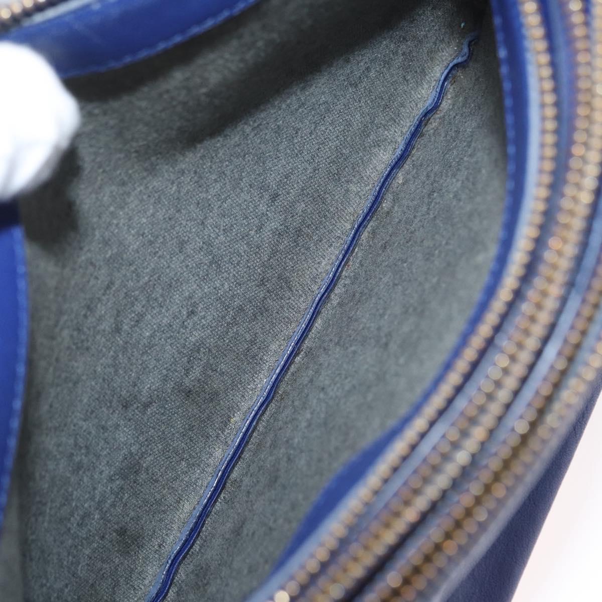 CELINE Trio Large Shoulder Bag Leather Blue Gold Auth ki6539