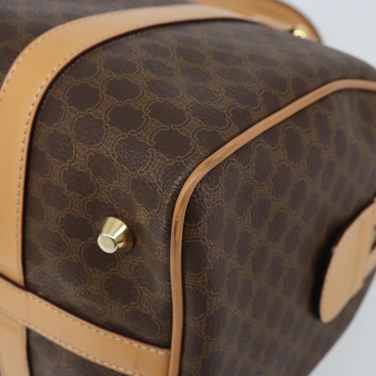 CELINE Macadam Canvas Boston Bag PVC Leather Brown Gold Auth ki6543A