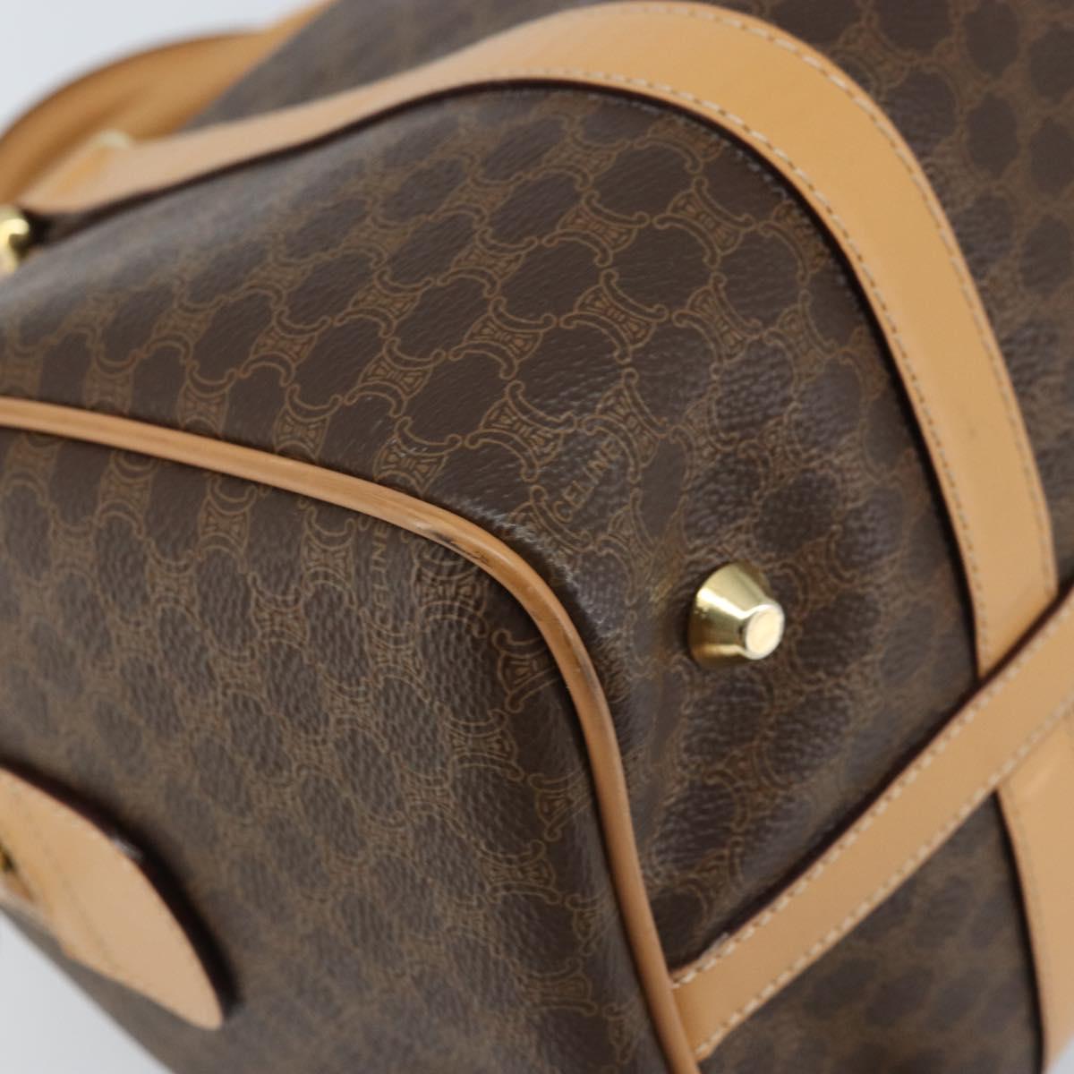 CELINE Macadam Canvas Boston Bag PVC Leather Brown Gold Auth ki6543A