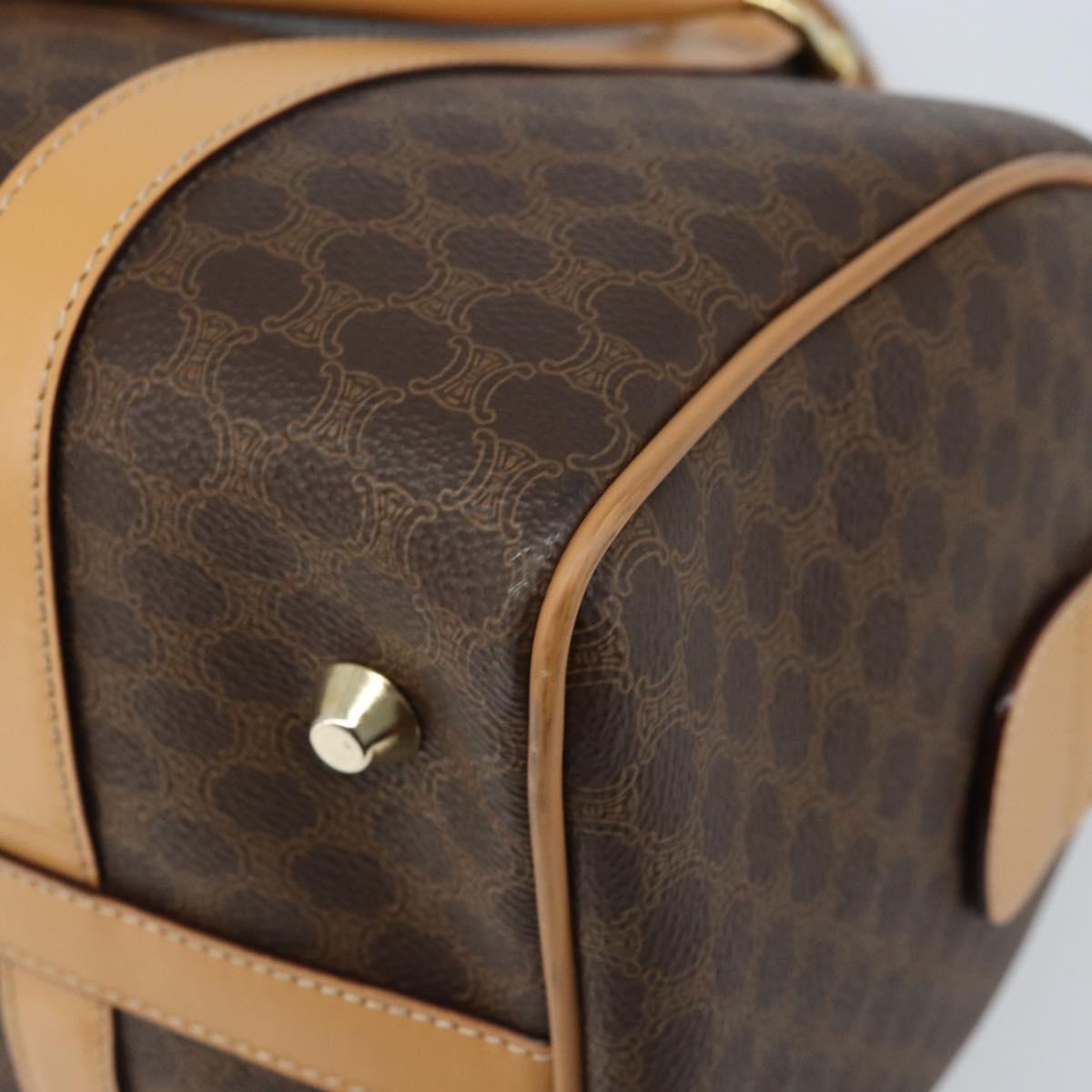 CELINE Macadam Canvas Boston Bag PVC Leather Brown Gold Auth ki6543A