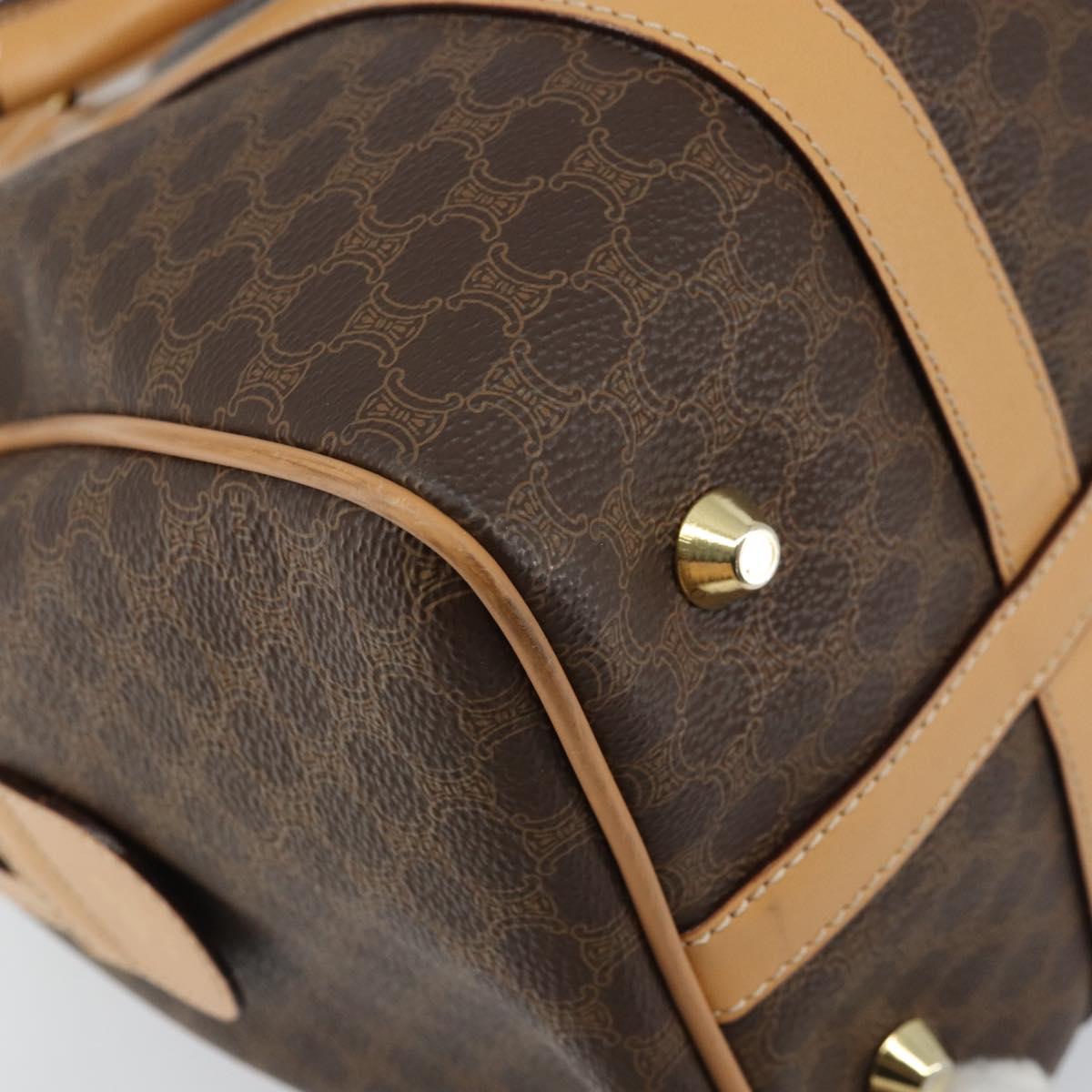 CELINE Macadam Canvas Boston Bag PVC Leather Brown Gold Auth ki6543A