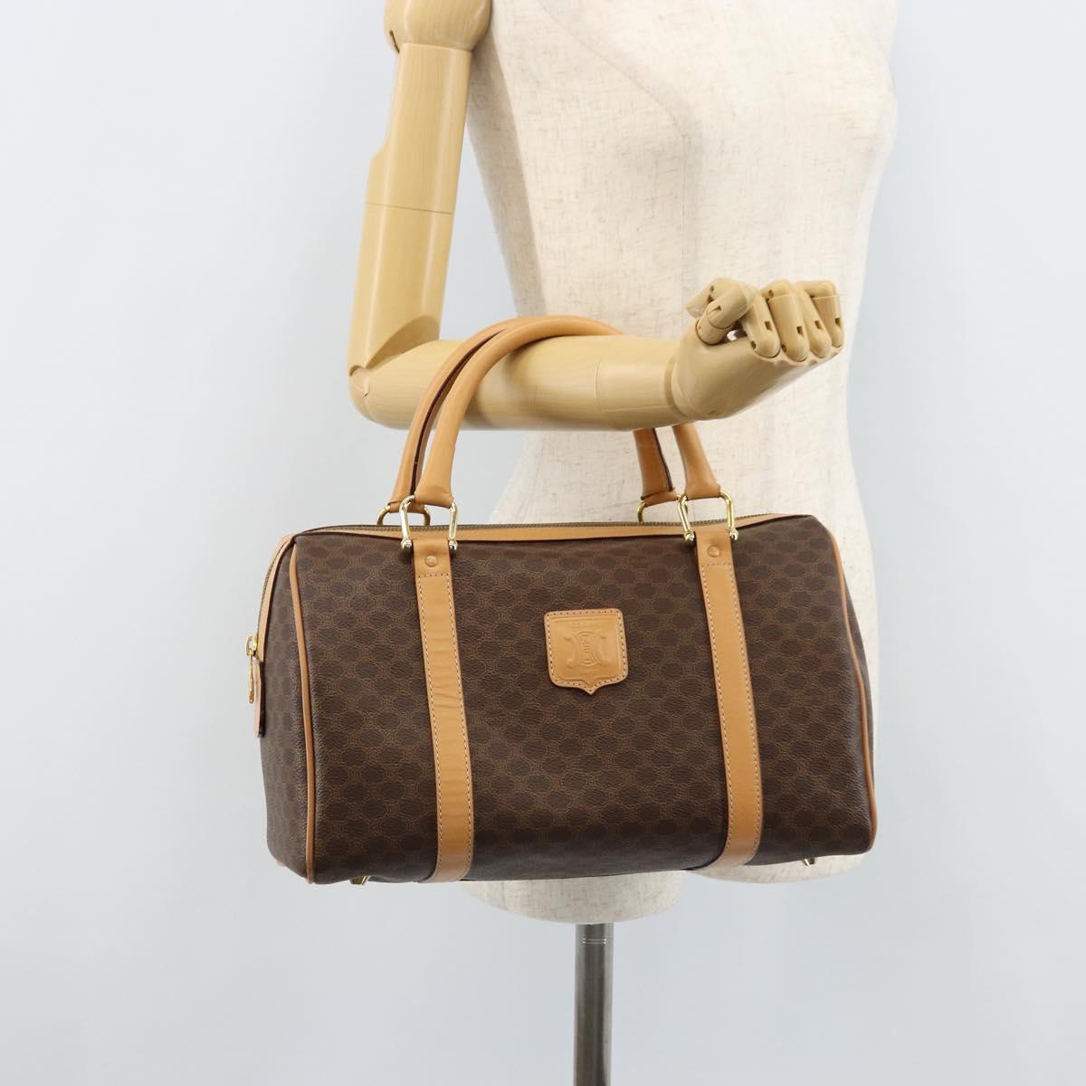 CELINE Macadam Canvas Boston Bag PVC Leather Brown Gold Auth ki6543A