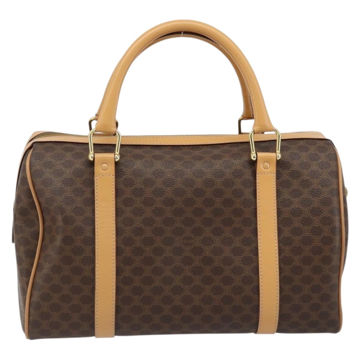 CELINE Macadam Canvas Boston Bag PVC Leather Brown Gold Auth ki6543A