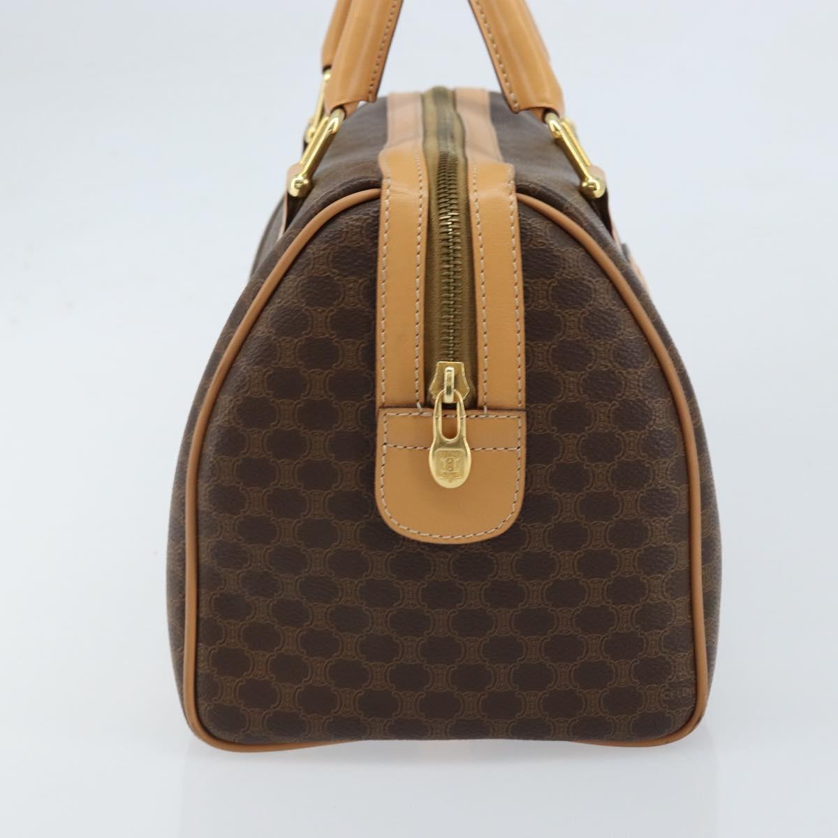 CELINE Macadam Canvas Boston Bag PVC Leather Brown Gold Auth ki6543A