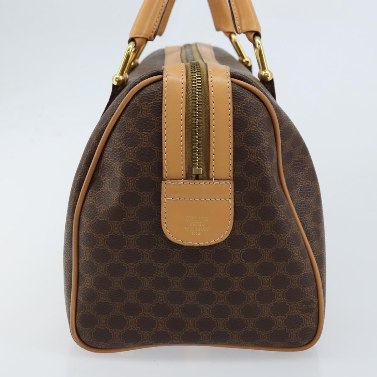 CELINE Macadam Canvas Boston Bag PVC Leather Brown Gold Auth ki6543A