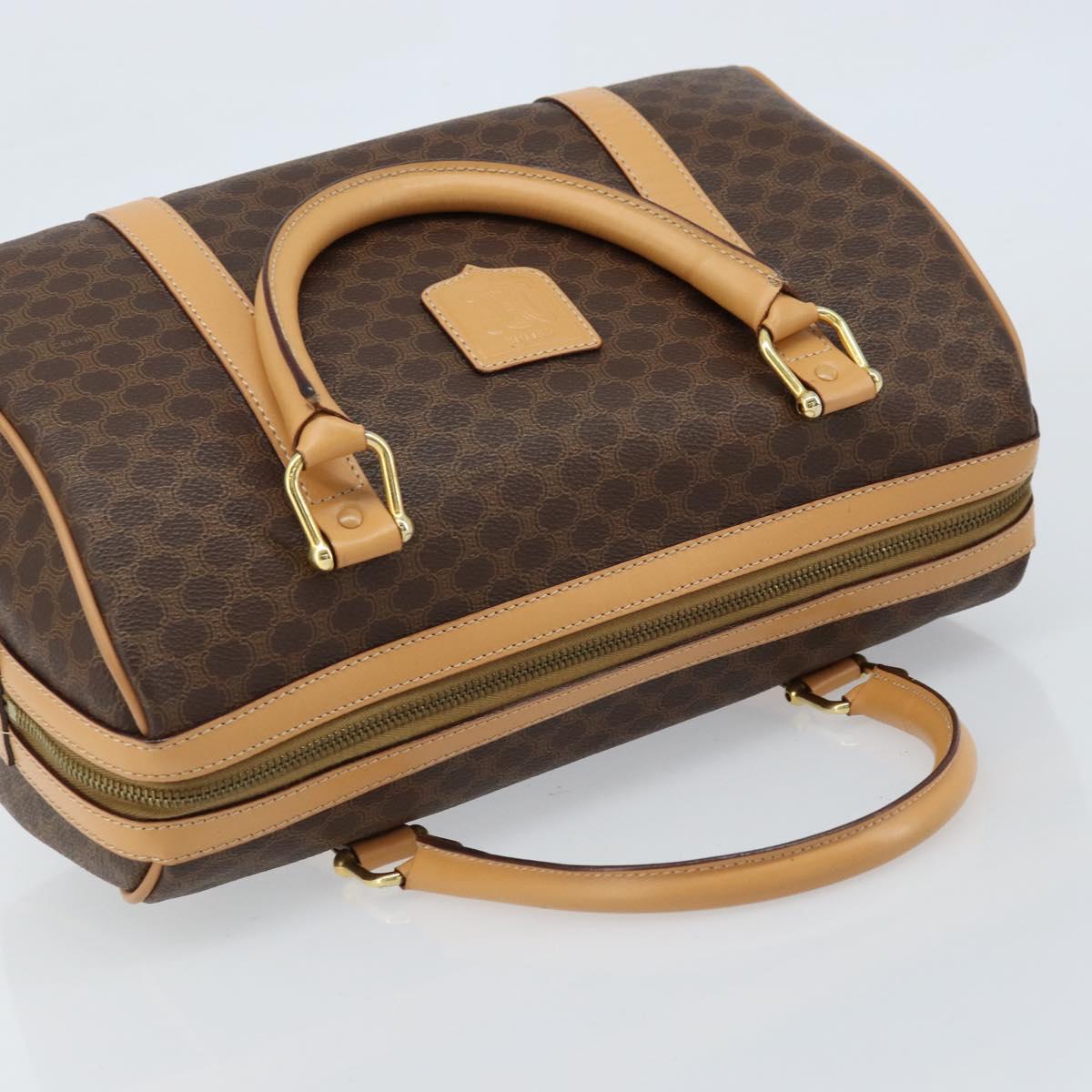 CELINE Macadam Canvas Boston Bag PVC Leather Brown Gold Auth ki6543A