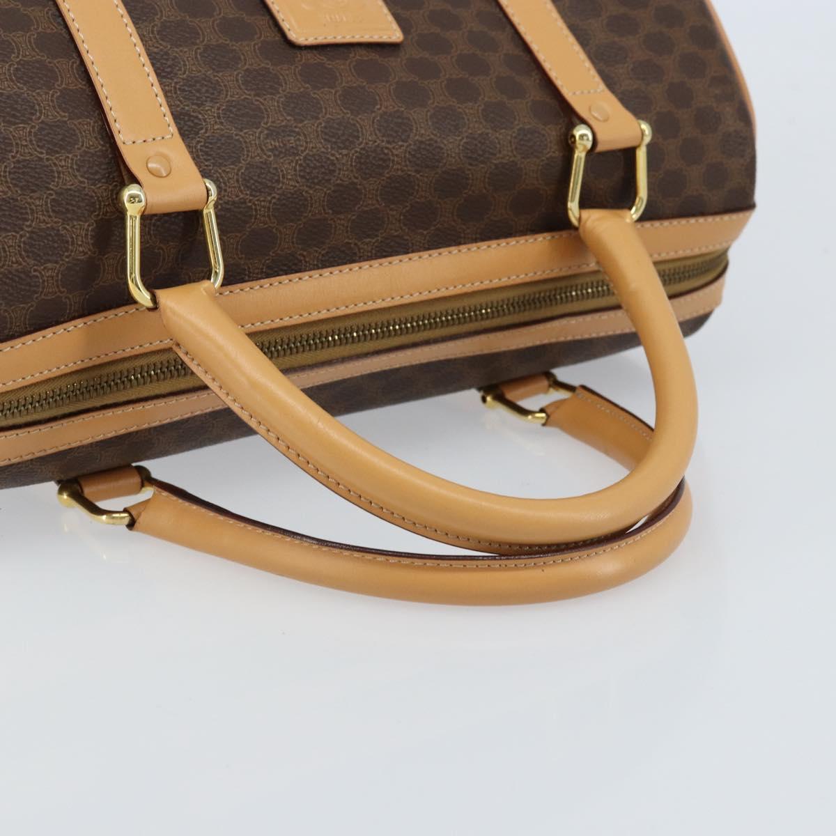 CELINE Macadam Canvas Boston Bag PVC Leather Brown Gold Auth ki6543A