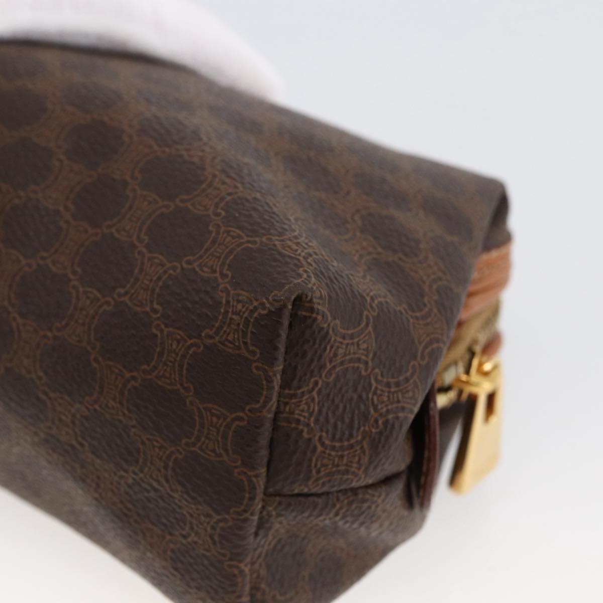 CELINE Macadam Canvas Pouch PVC Leather Brown Gold Auth ki6546