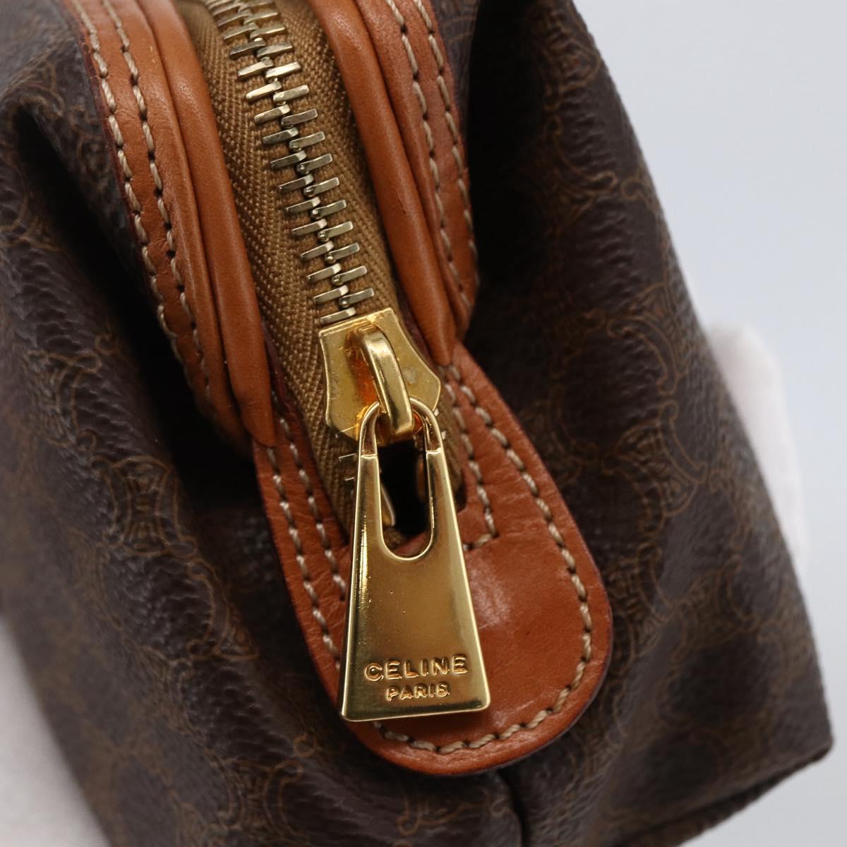 CELINE Macadam Canvas Pouch PVC Leather Brown Gold Auth ki6546