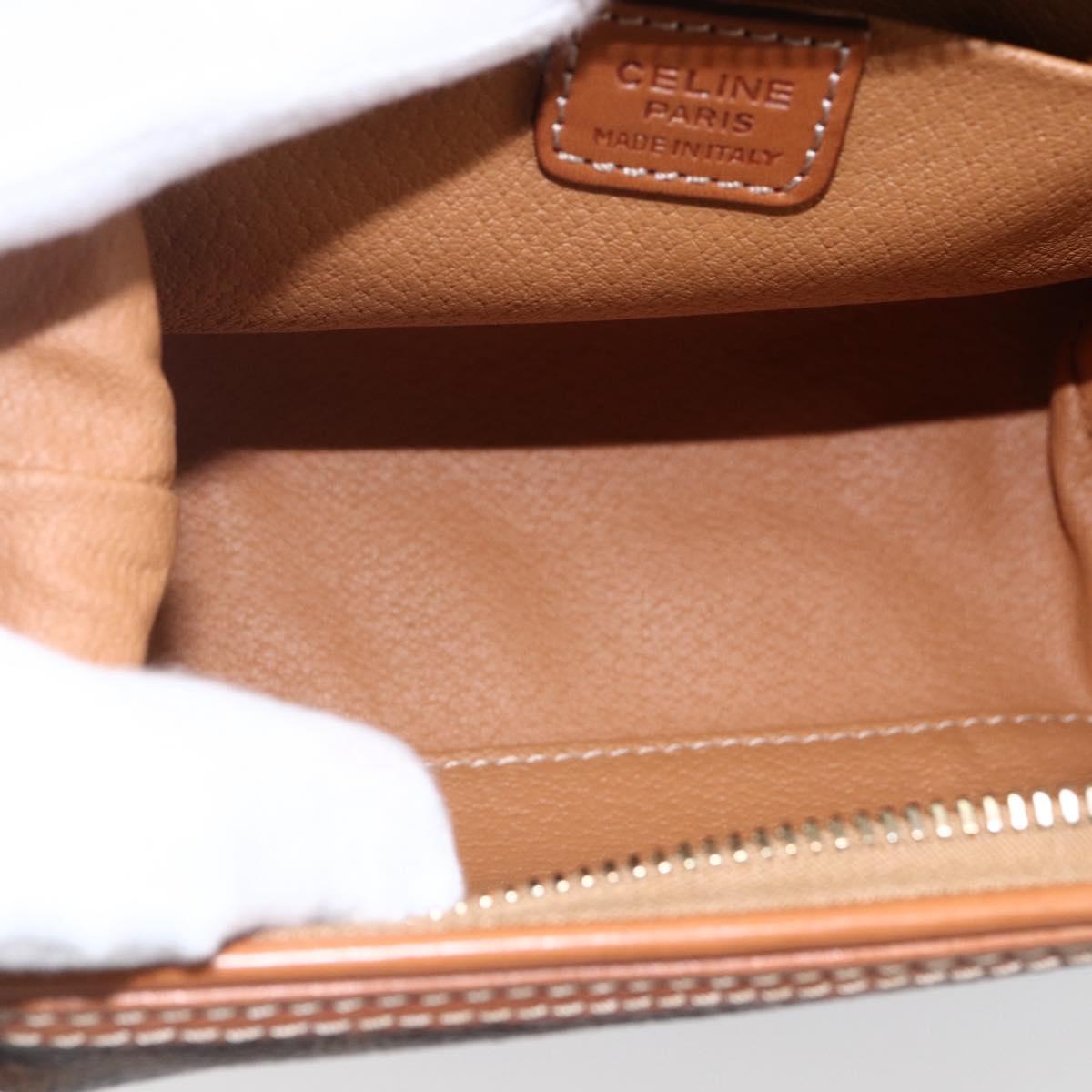 CELINE Macadam Canvas Pouch PVC Leather Brown Gold Auth ki6546