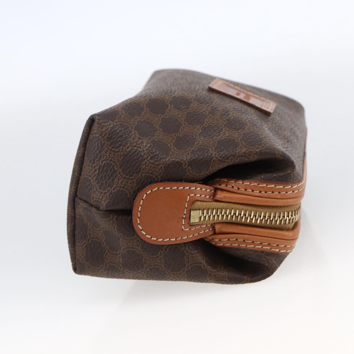 CELINE Macadam Canvas Pouch PVC Leather Brown Gold Auth ki6546