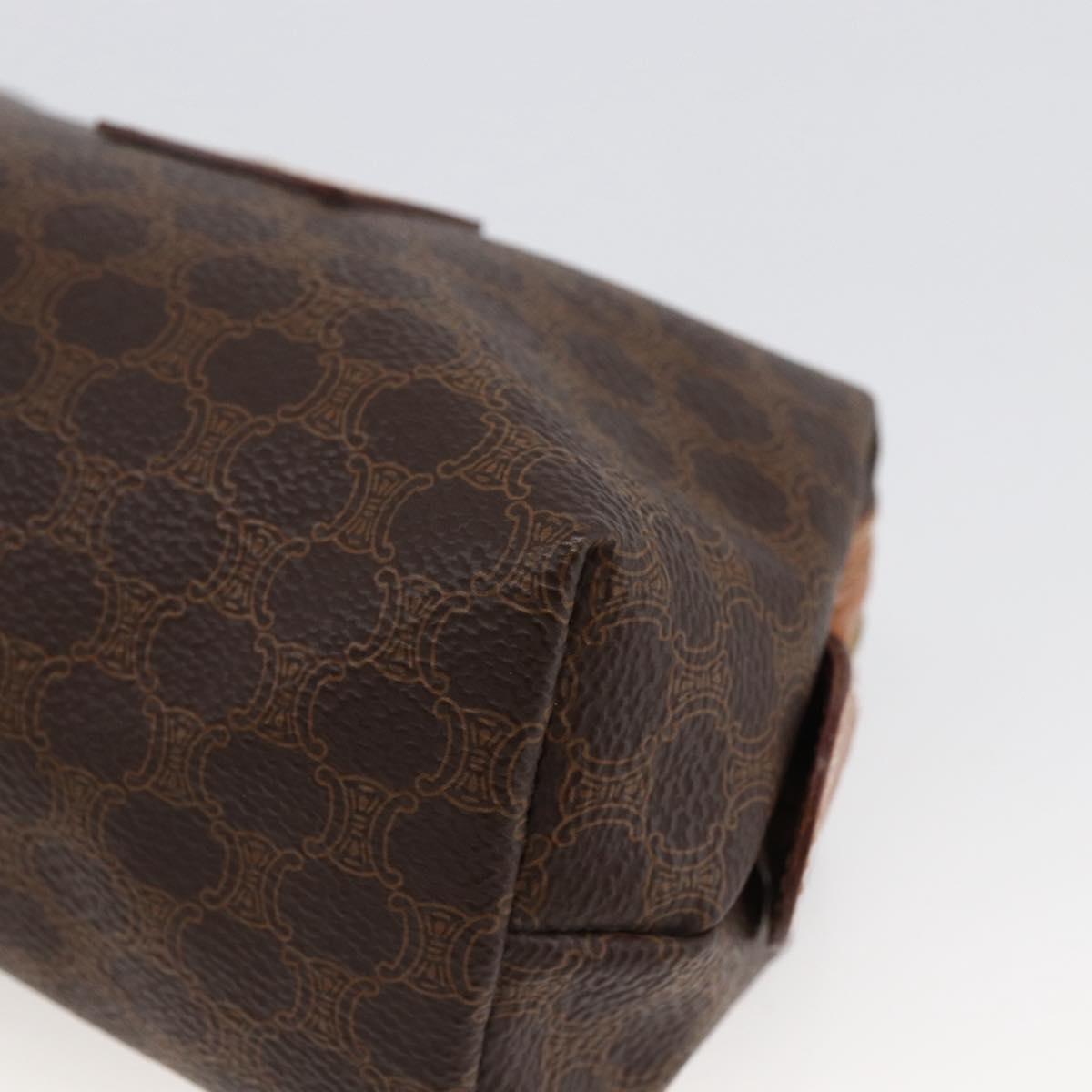CELINE Macadam Canvas Pouch PVC Leather Brown Gold Auth ki6546
