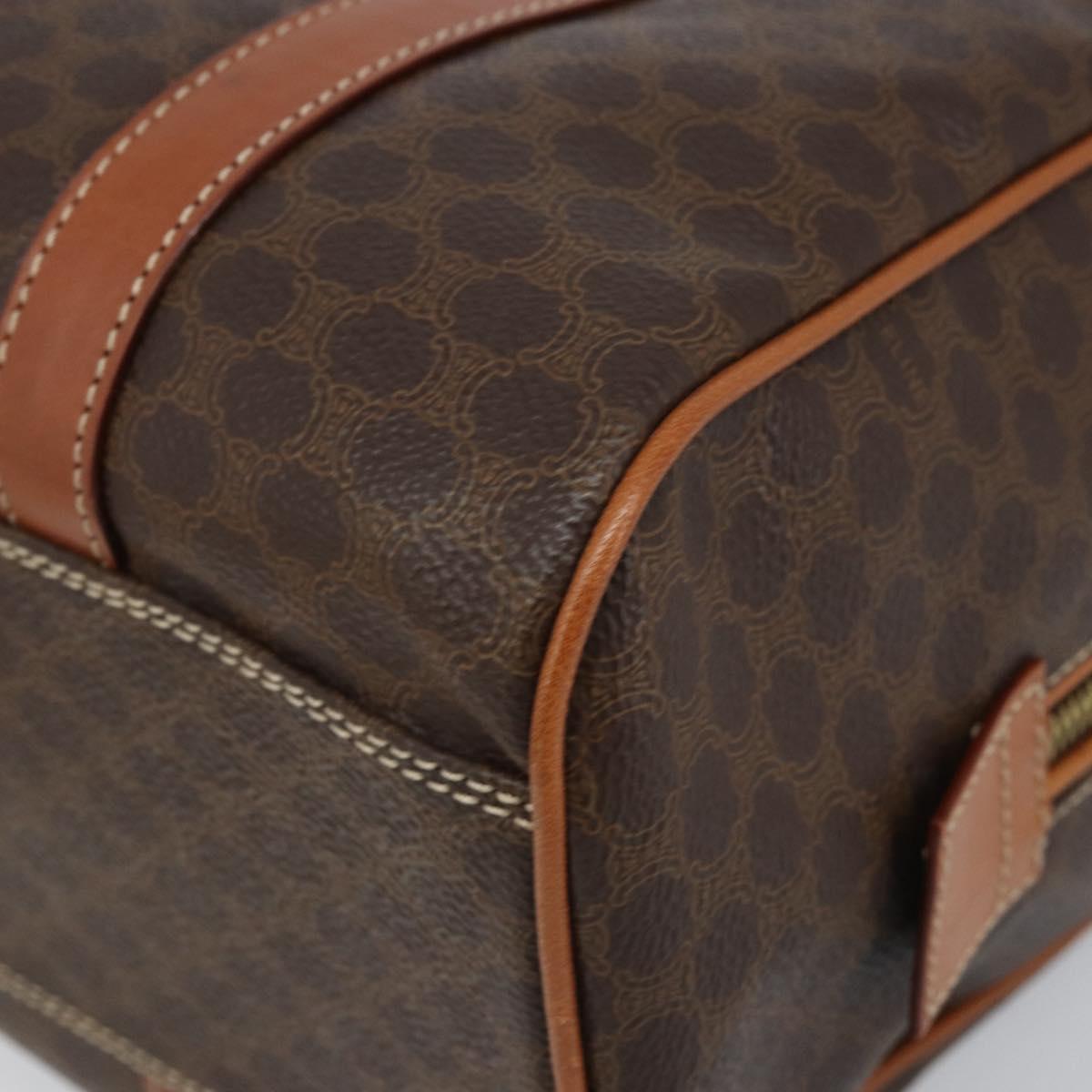 CELINE Macadam Canvas Boston Bag PVC Leather Brown Gold Auth ki6547