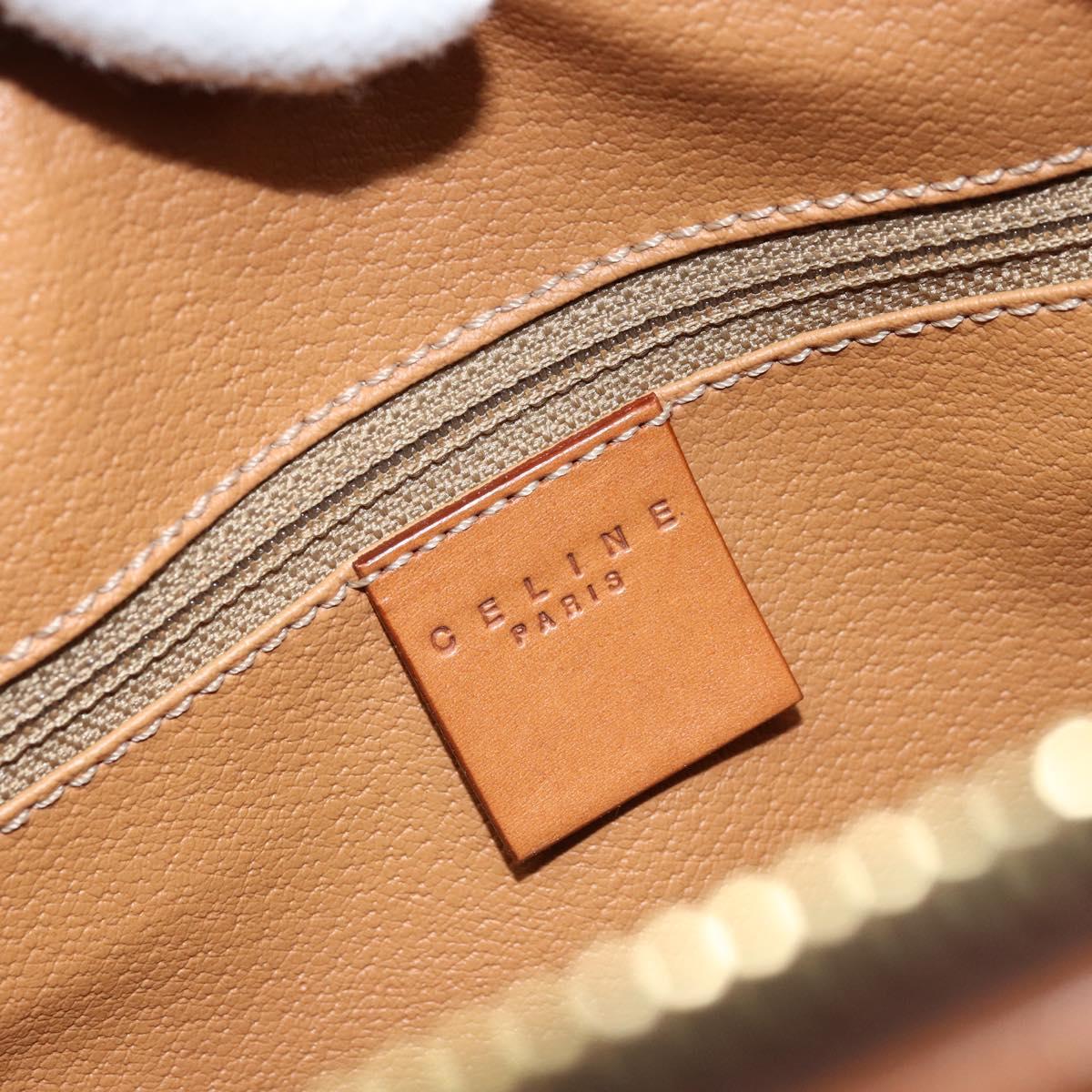 CELINE Macadam Canvas Boston Bag PVC Leather Brown Gold Auth ki6547