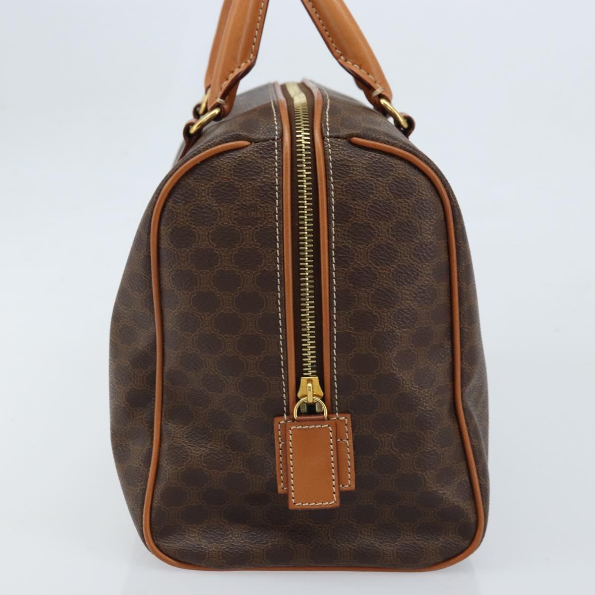 CELINE Macadam Canvas Boston Bag PVC Leather Brown Gold Auth ki6547