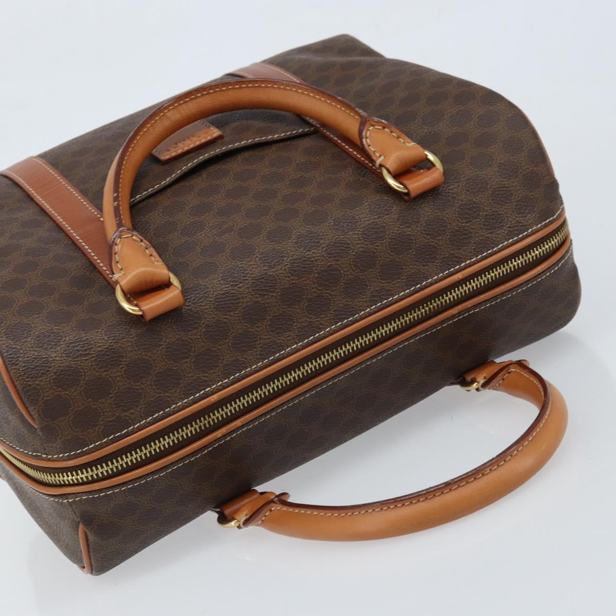 CELINE Macadam Canvas Boston Bag PVC Leather Brown Gold Auth ki6547