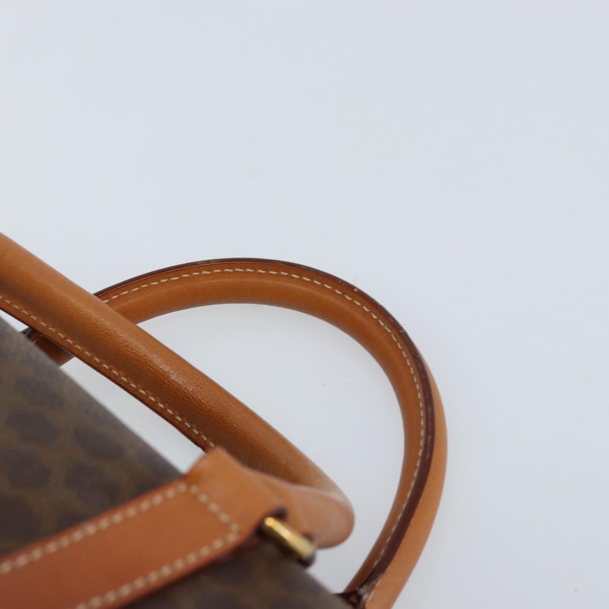 CELINE Macadam Canvas Boston Bag PVC Leather Brown Gold Auth ki6547