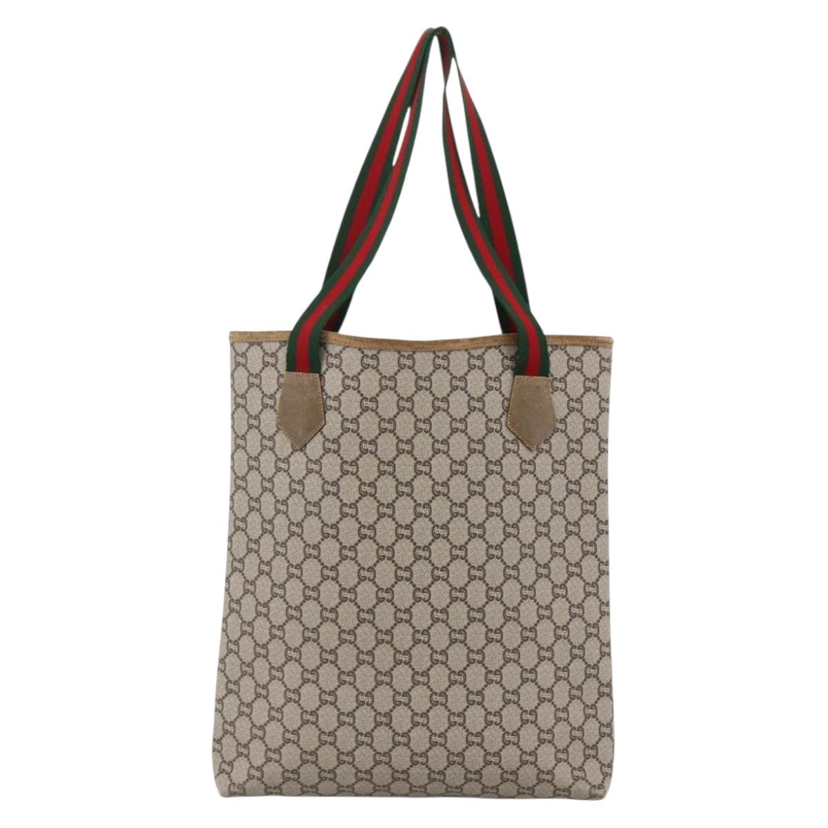 GUCCI GG Plus Supreme Web Sherry Line Tote Bag PVC Beige Gold Auth ki6556