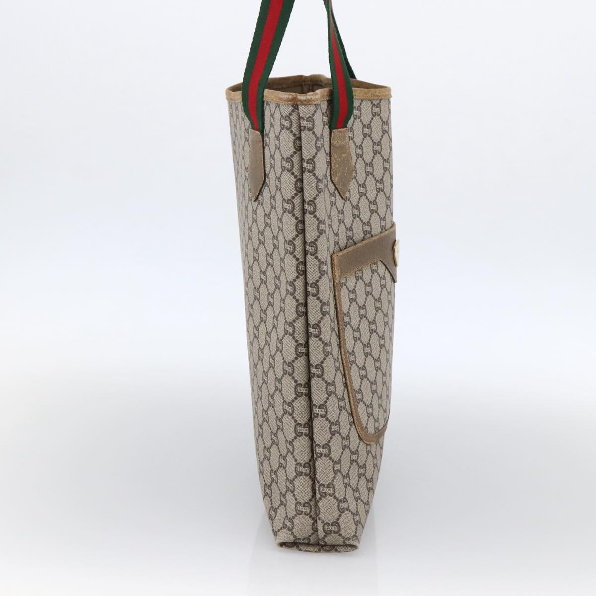 GUCCI GG Plus Supreme Web Sherry Line Tote Bag PVC Beige Gold Auth ki6556