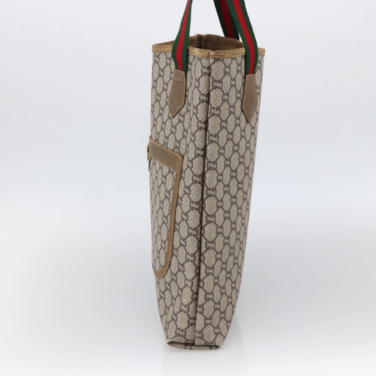 GUCCI GG Plus Supreme Web Sherry Line Tote Bag PVC Beige Gold Auth ki6556