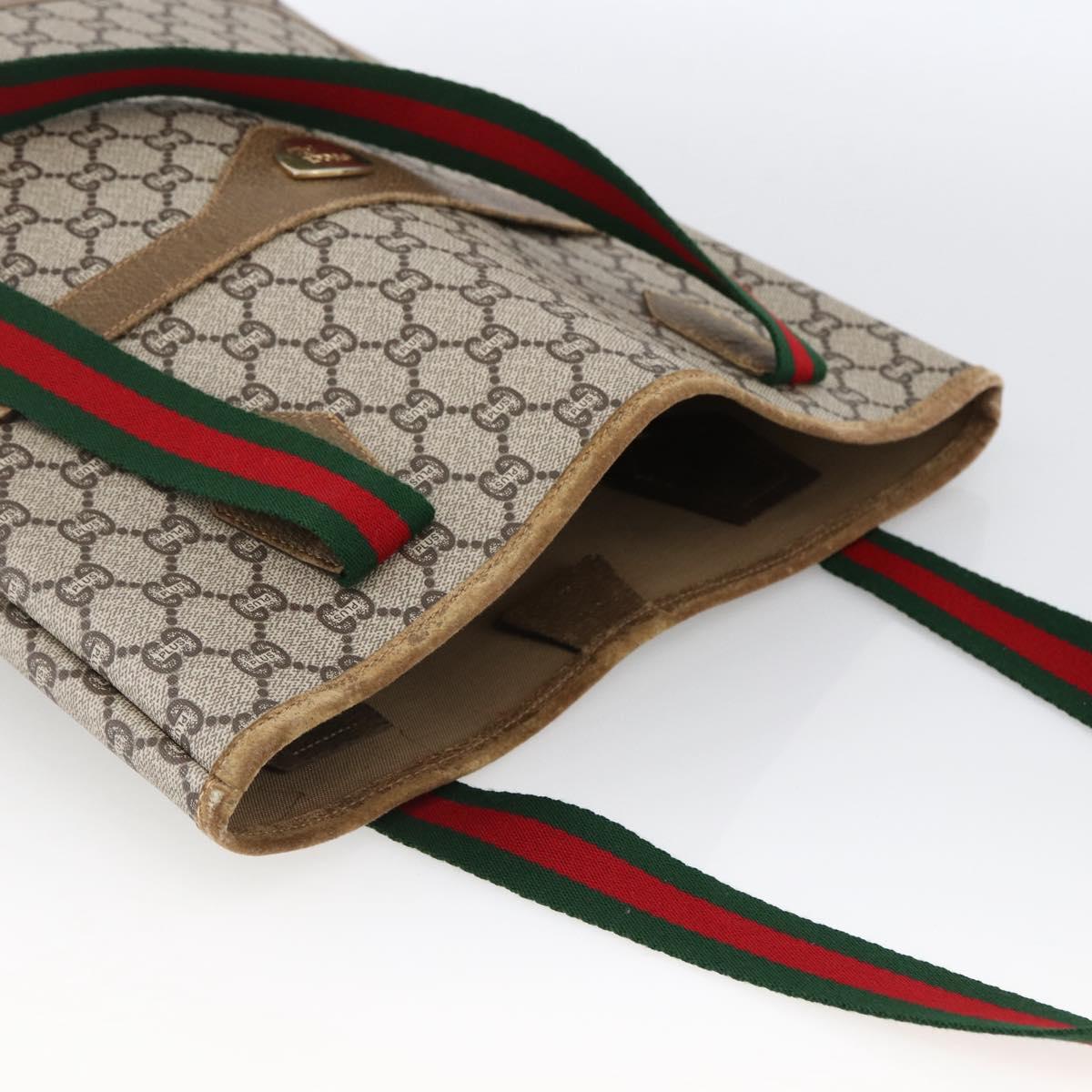 GUCCI GG Plus Supreme Web Sherry Line Tote Bag PVC Beige Gold Auth ki6556