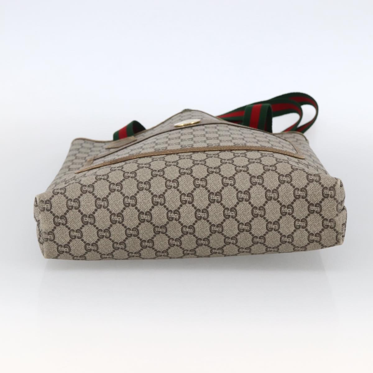 GUCCI GG Plus Supreme Web Sherry Line Tote Bag PVC Beige Gold Auth ki6556