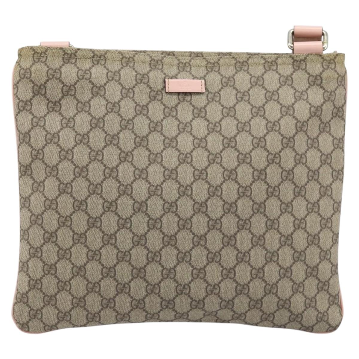 GUCCI GG Supreme Shoulder Bag PVC Beige Silver 201446 Auth ki6557