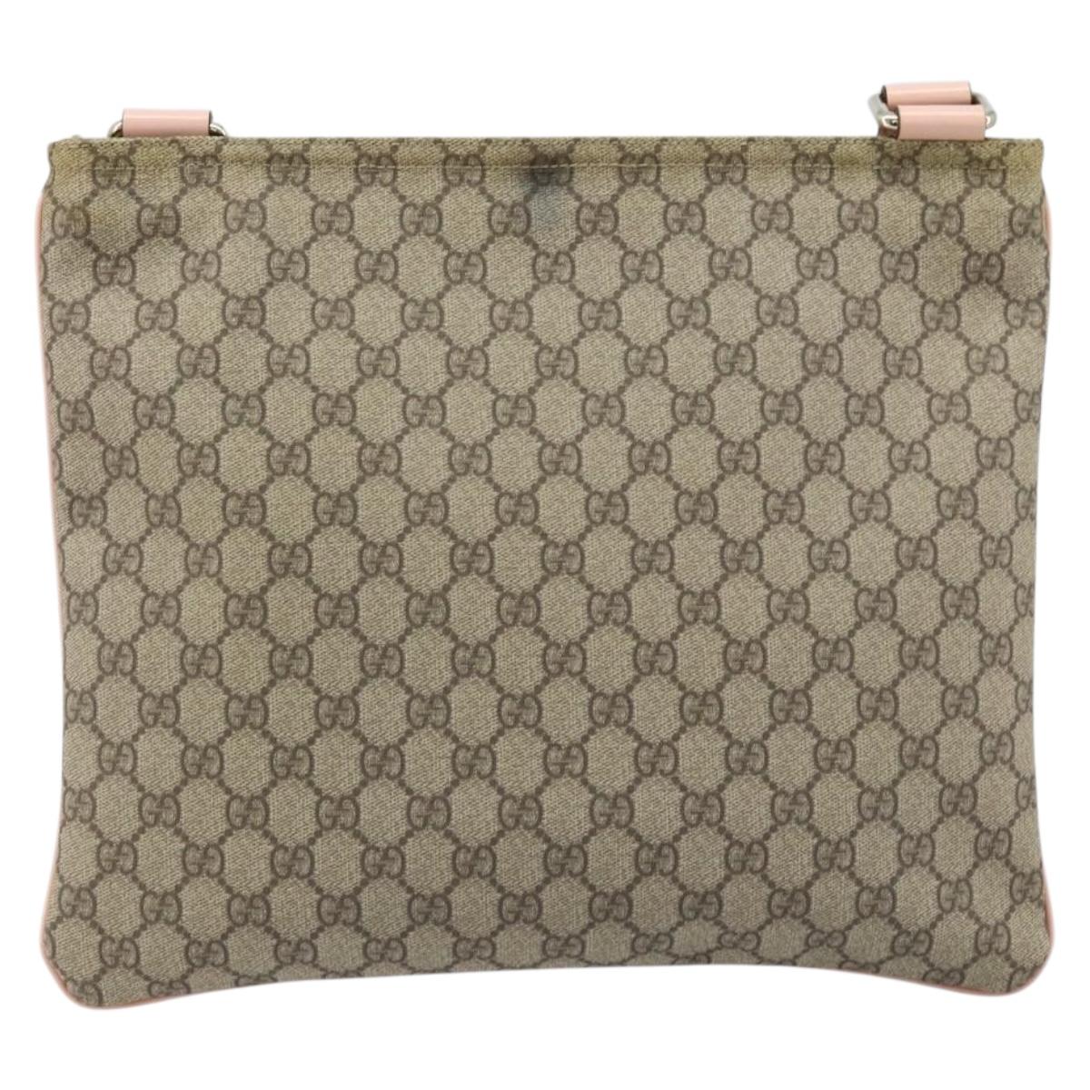 GUCCI GG Supreme Shoulder Bag PVC Beige Silver 201446 Auth ki6557