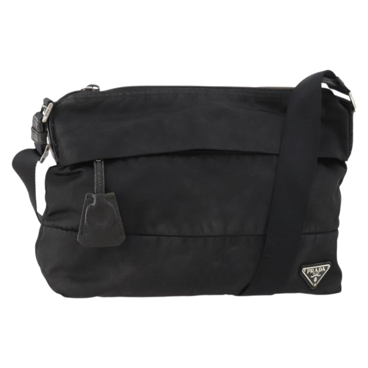 PRADA Shoulder Bag Nylon Black Silver Auth ki6558