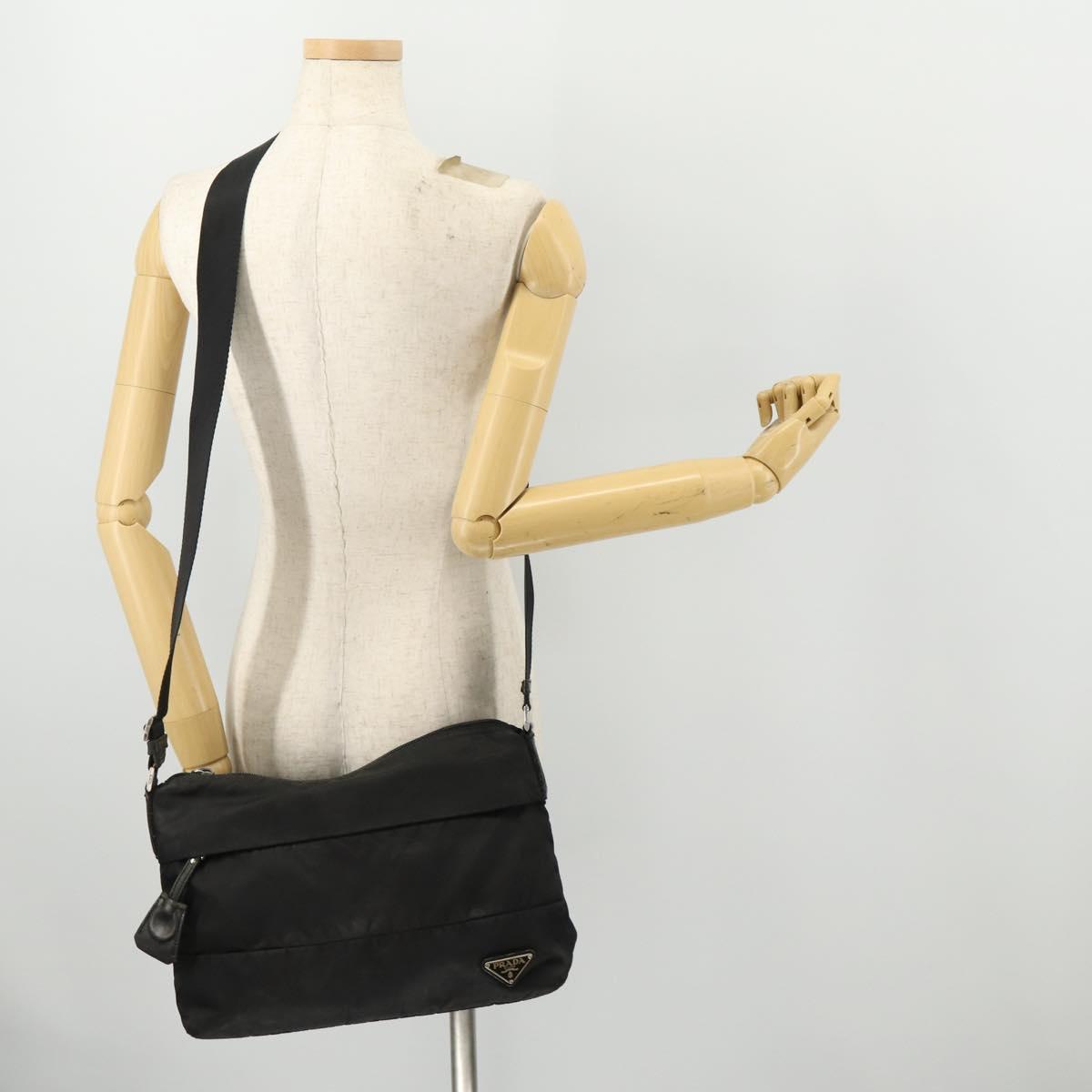 PRADA Shoulder Bag Nylon Black Silver Auth ki6558