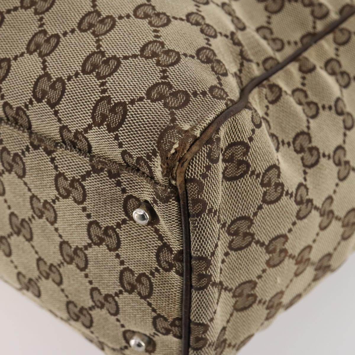 GUCCI GG Canvas Web Sherry Line Tote Bag Beige Silver 145758 Auth ki6564