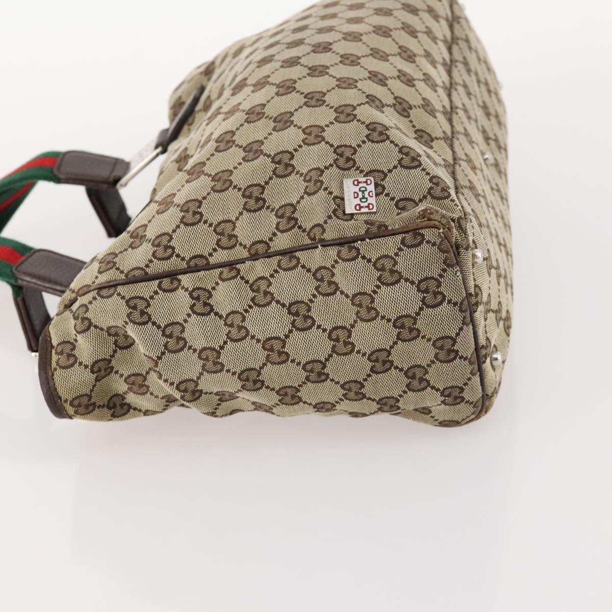 GUCCI GG Canvas Web Sherry Line Tote Bag Beige Silver 145758 Auth ki6564