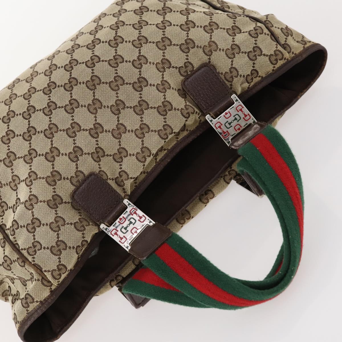 GUCCI GG Canvas Web Sherry Line Tote Bag Beige Silver 145758 Auth ki6564