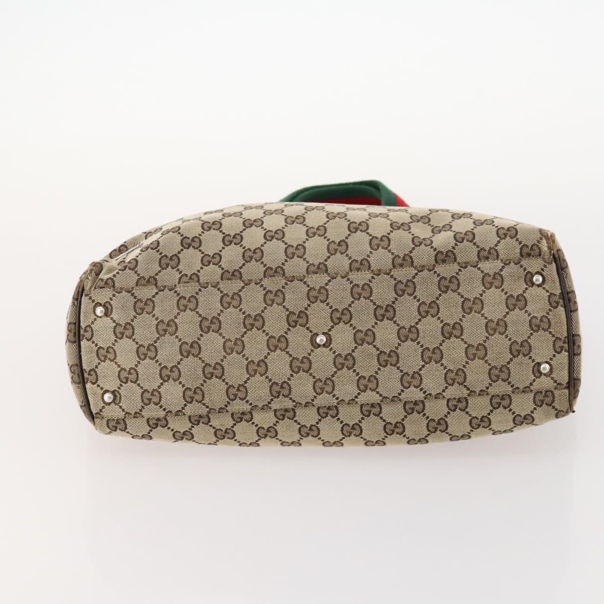 GUCCI GG Canvas Web Sherry Line Tote Bag Beige Silver 145758 Auth ki6564
