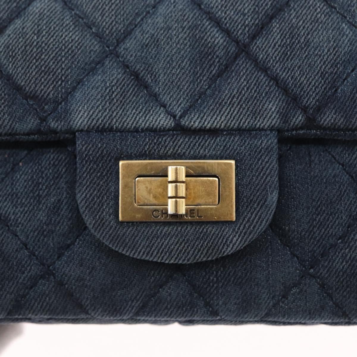 CHANEL Double Flap Chain Matelasse Shoulder Bag Denim Blue Gold CC Auth ki6569SAM