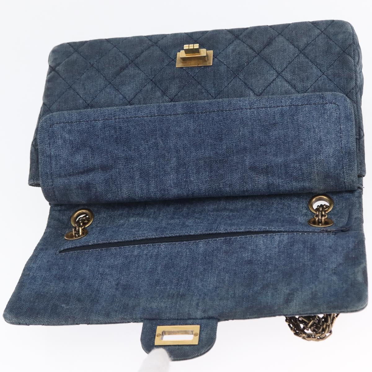CHANEL Double Flap Chain Matelasse Shoulder Bag Denim Blue Gold CC Auth ki6569SAM