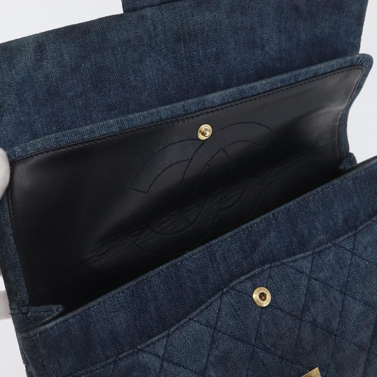 CHANEL Double Flap Chain Matelasse Shoulder Bag Denim Blue Gold CC Auth ki6569SAM
