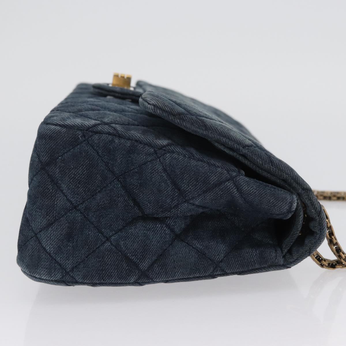 CHANEL Double Flap Chain Matelasse Shoulder Bag Denim Blue Gold CC Auth ki6569SAM