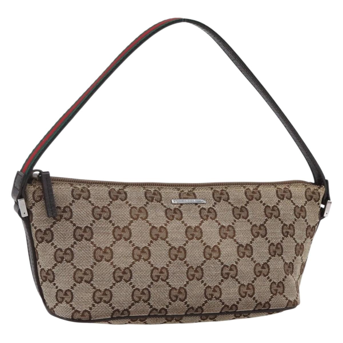 GUCCI GG Canvas Web Sherry Line Accessory Pouch Beige Silver 141809 Auth ki6570