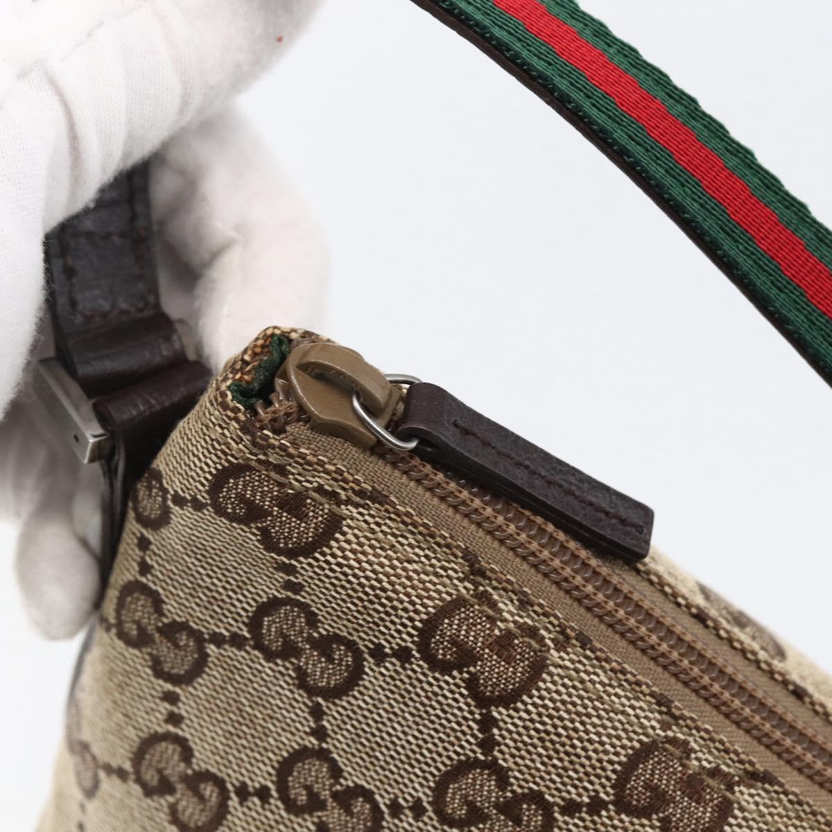 GUCCI GG Canvas Web Sherry Line Accessory Pouch Beige Silver 141809 Auth ki6570