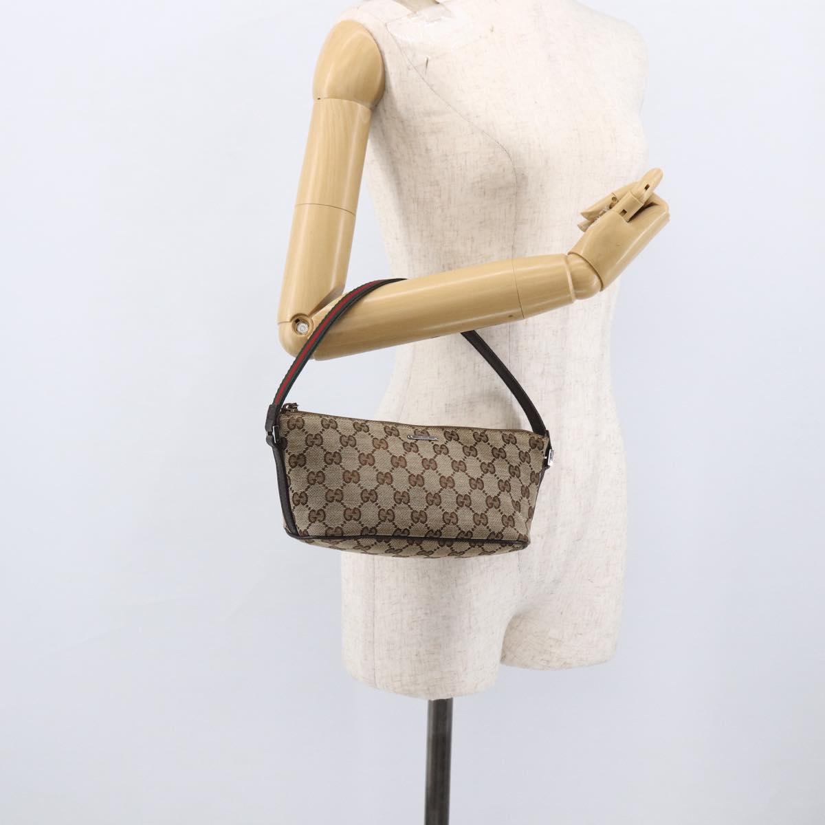 GUCCI GG Canvas Web Sherry Line Accessory Pouch Beige Silver 141809 Auth ki6570