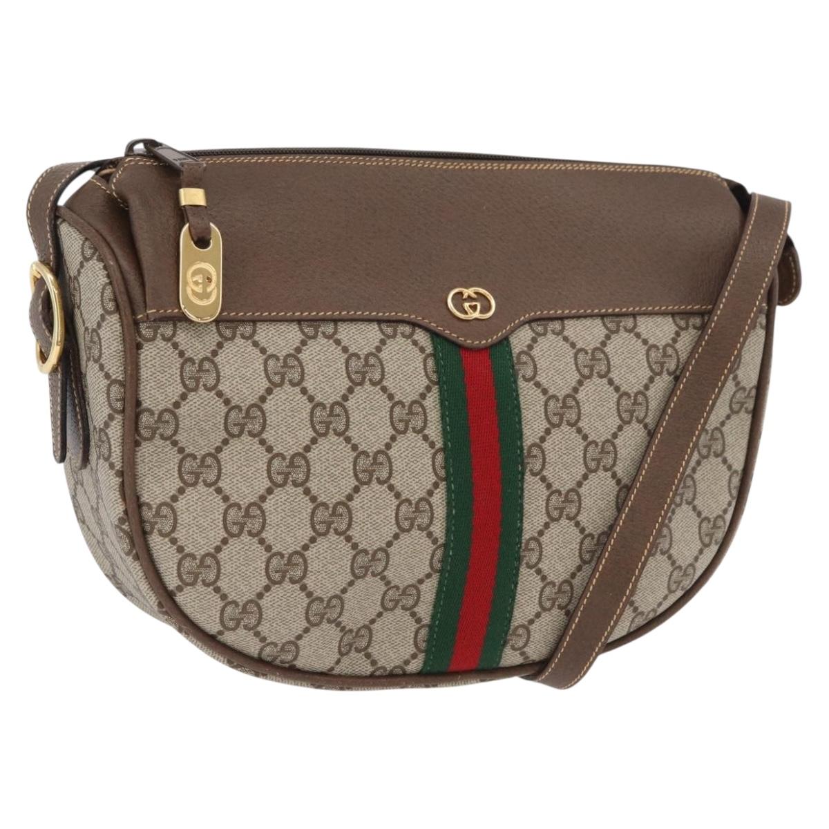 GUCCI GG Supreme Web Sherry Line Bag PVC Beige Gold 001 084 4001 Auth ki6580