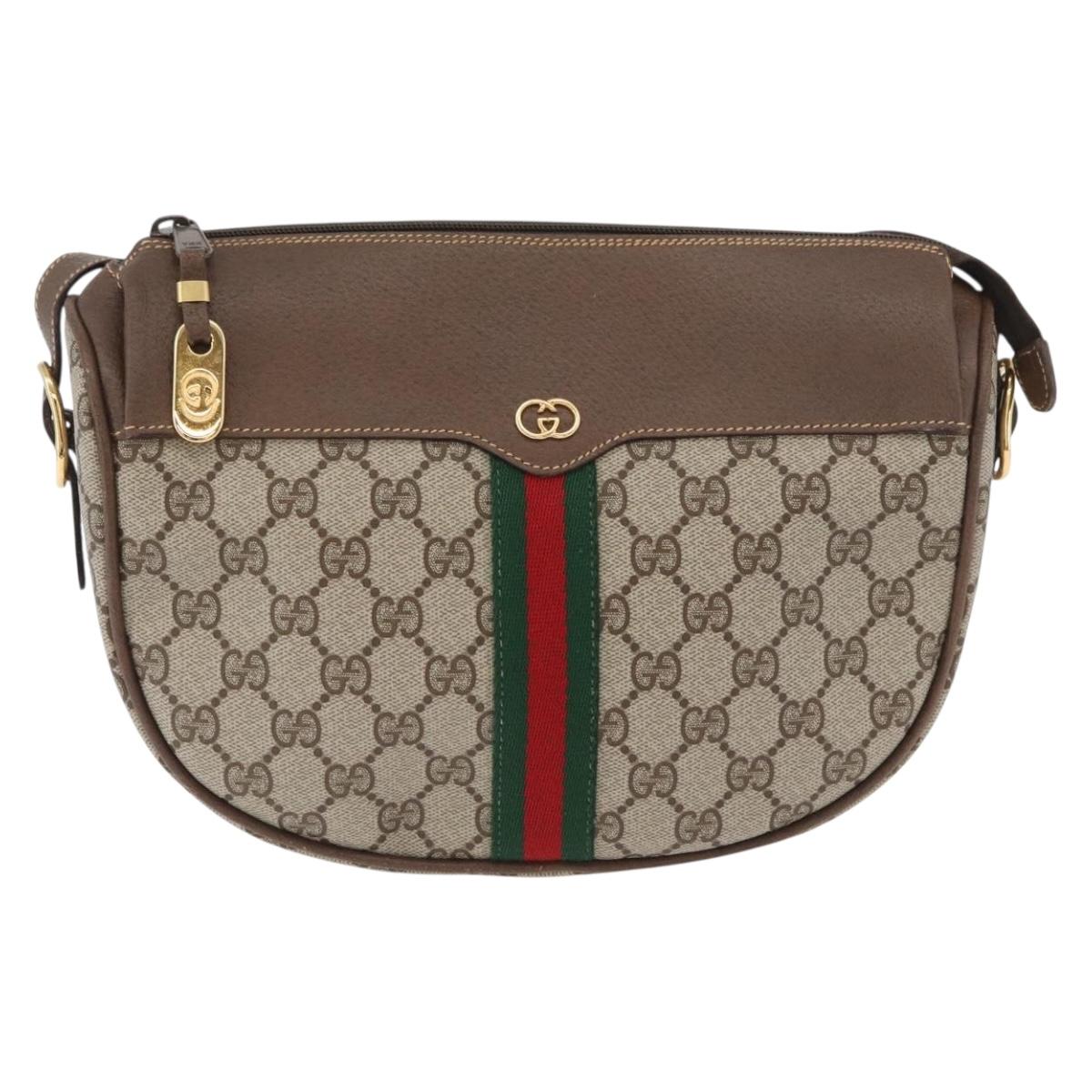 GUCCI GG Supreme Web Sherry Line Bag PVC Beige Gold 001 084 4001 Auth ki6580