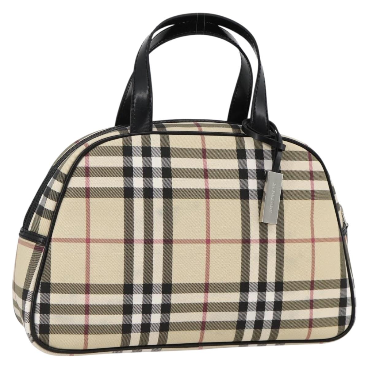 BURBERRY Nova Check Hand Bag PVC Beige Silver Auth ki6583A