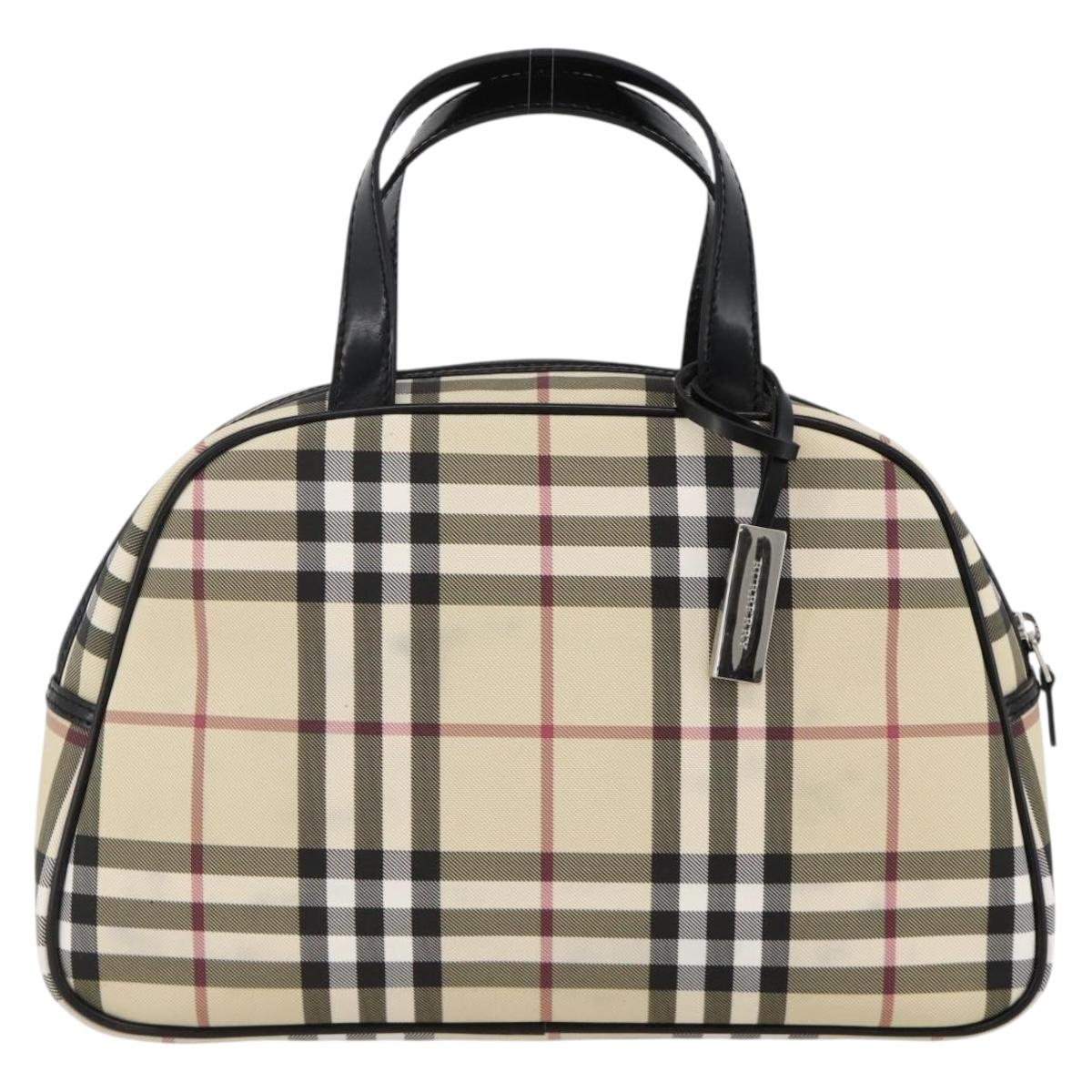 BURBERRY Nova Check Hand Bag PVC Beige Silver Auth ki6583A